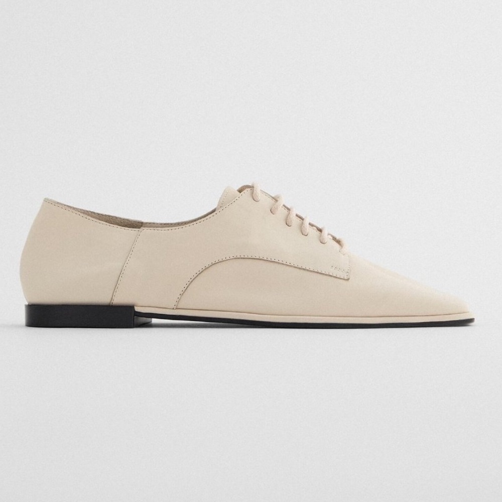 Zara Elegant Cream Women's Leather Lace Up Square Toe Oxford Shoes 39 (US 8) - Picture 6 of 6